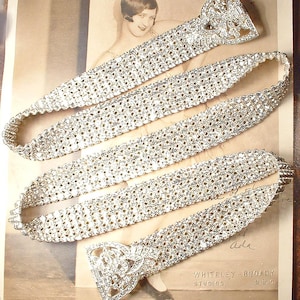 ANTIK Art Deco Strassbälte, Vintage Brudklänningsskärp från 1920-talet, Gatsby Flapperbälte/Spänne från 1930-talet, Silverkristall STORLEK S till XL