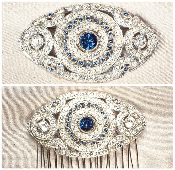 Antique 1930s Sapphire Blue Wedding Dress Brooch/… - image 1