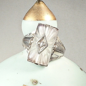 Antique DIAMOND Camphor Glass Ring, STeRLiNG SiLVeR,Original Art Deco 1920s Vintage Edwardian Rock Crystal Flapper Size 3.25 Pinky Small