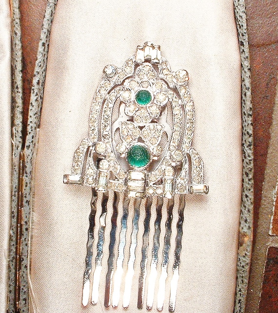 ANTiQue Emerald Green Rhinestone Bridal Hair Comb… - image 8