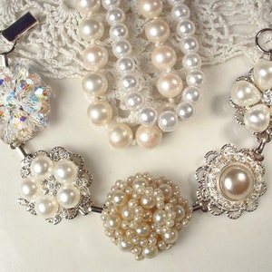 One OOAK Vintage Earring Bracelet, Bridal/bridesmaid Pearl Rhinestone ...