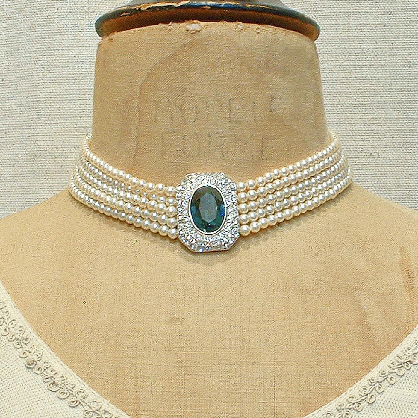 Vintage Sapphire Pearl Choker