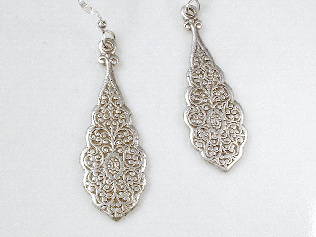 Art Deco Silver Lace Earrings Sterling Dangle Art Nouveau | Etsy