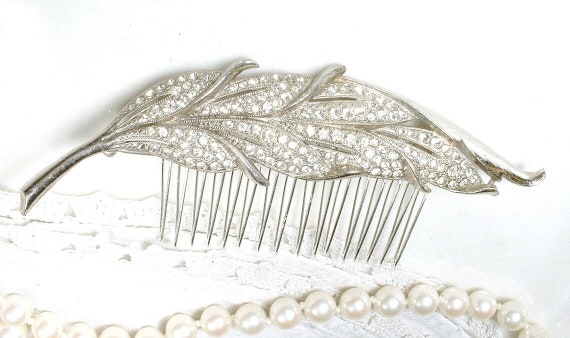 1930 Vintage Art Deco Silver Leaf Bridal Hair Com… - image 6