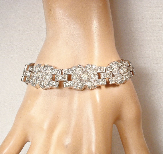 Vintage 1940s Art Deco Bracelet, Princess Cut Rhi… - image 7