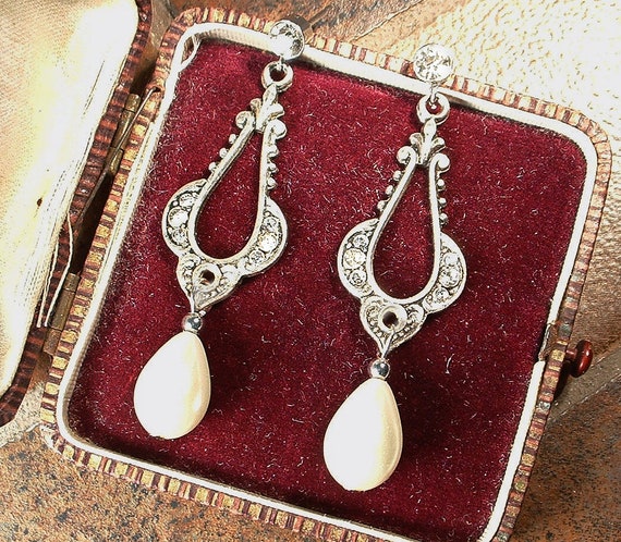 Vintage Art Deco/Nouveau Pearl Bridal Earrings, 1… - image 4