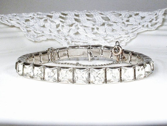 Vintage Art Deco Flapper Bracelet, Princess Cut Rhinestone Silver Old  Hollywood 1920s Wedding/bridal Gatsby Wide Tennis Something Old Gift -   Sweden