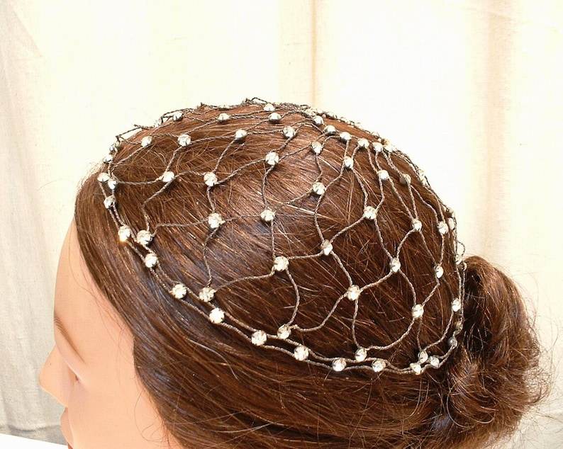 ANTIQUE 1920s Flapper Rhinestone Juliet Cap, Metallic Mesh Crystal Headpiece,1920 Great Gatsby Bridal Wedding Wire Hat Downton Abbey Jewelry image 4