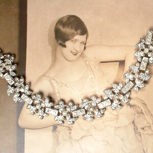 Antique Art Deco Paste Rhinestone Bridal Bracelet, Vintage 1930s Wide Crystal Leaf Link Bracelet, 1920s Wedding Great Gatsby/Rustic Chic image 2