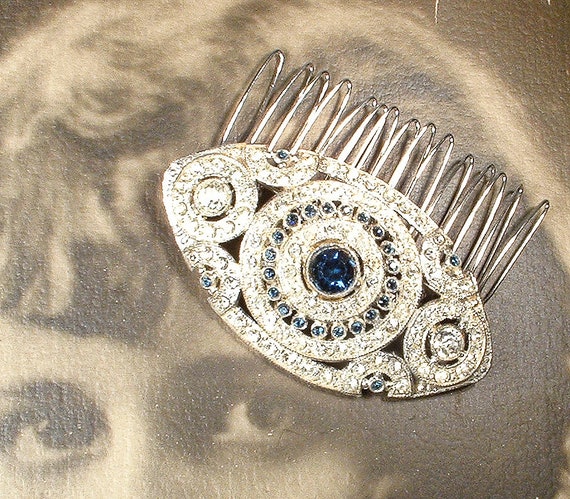 Antique 1930s Sapphire Blue Wedding Dress Brooch/… - image 4