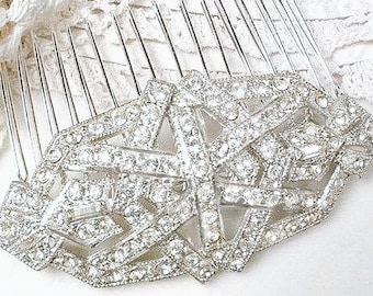 Broche de peineta/faja para vestido de novia Art Déco vintage de los años 30, tocado de novia antiguo, tocado/broche de pelo estilo Gatsby con diamantes de imitación, alfiler de los años 20.