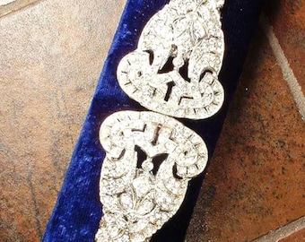 Vintage Art Deco Rhinestone Belt, Bridal Antique 1920s Wedding Dress Sash Belt,Great Gatsby Flapper Belt & Buckle,Crystal Silver LG/SIZEABLE