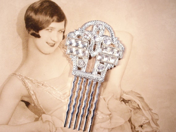 OOAK Antique 1920s Rhinestone Bridal Hair Comb 1/… - image 2