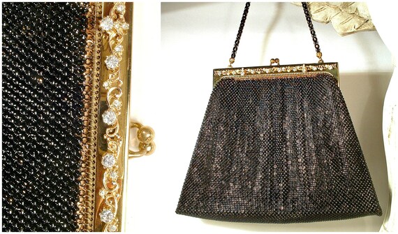 whiting and davis black mesh purse