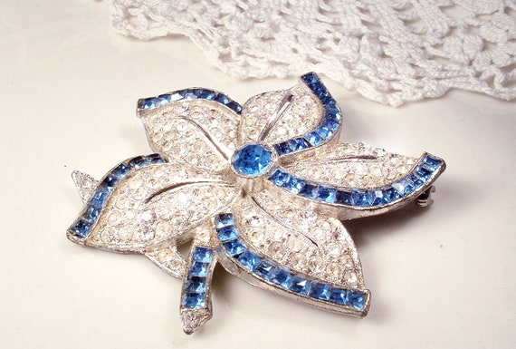 Antique 1930s Sapphire Blue Bridal Hair Comb/Dres… - image 9