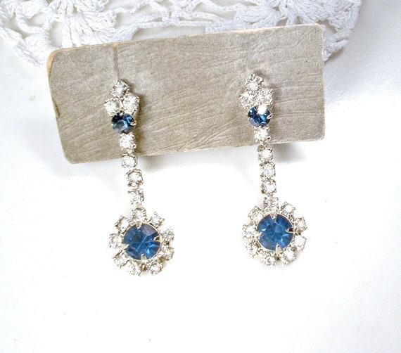 Something Blue Wedding 1950s Jewelry Vintage Blue Rhinestone Earrings Blue Screw Back Earrings Something Blue Jewelry Fancy Earrings