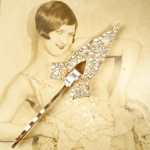 ANTIQue 1930s Art Déco Crystal Rhinestone Hair Pin, Oro Bobby Gran Gatsby Vintage 1920s Novia Boda Ducha Regalo Vestido Clip Tocado