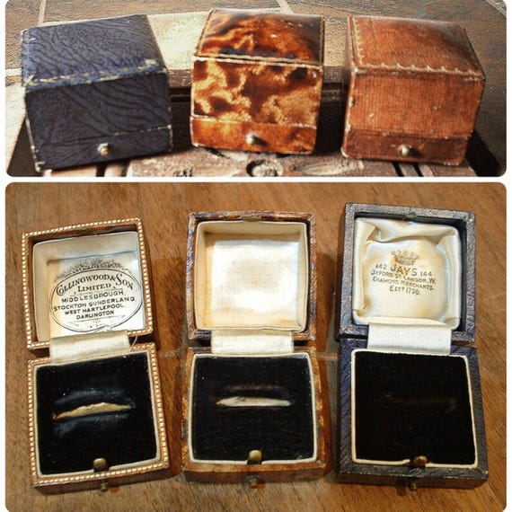 Antique 1920s Ring Display Box,tooled Leather, Art Deco Era