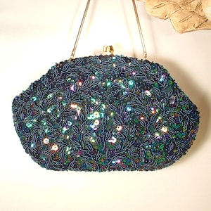 Bolso de mano/clutch con cuentas Walborg NAVY, bolso de noche, bolso vintage estilo flapper para novia, azul oscuro, años 50, medianoche, algo antiguo, regalo impecable