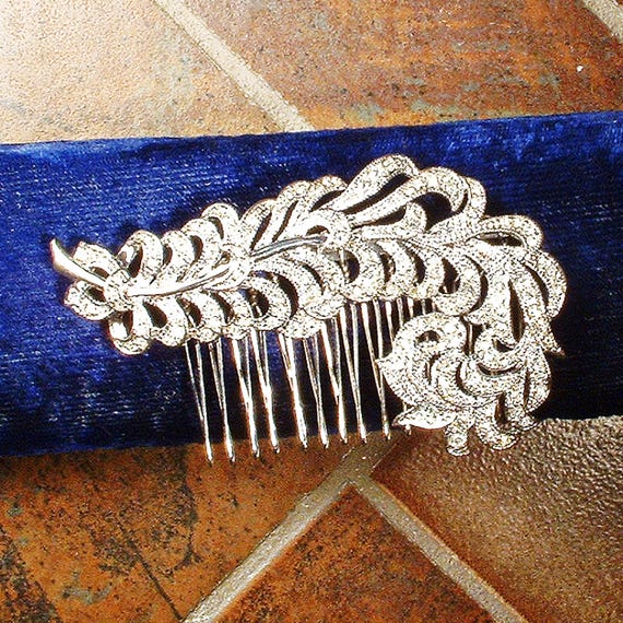 Grande Broche Décorative Plume Doré Et Argenté - Bijou Vintage Occasion