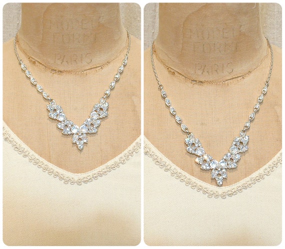 Vintage 1940s Art Deco Necklace, Silver Rhineston… - image 6