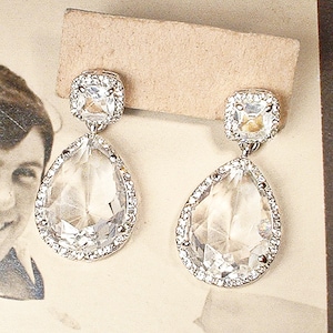 Vintage Crystal/rhinestone Bridal Dangle Earrings,art Deco