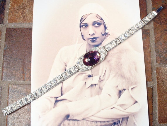 ANTIQUE Art Deco Purple Rhinestone Bracelet, 1920… - image 5