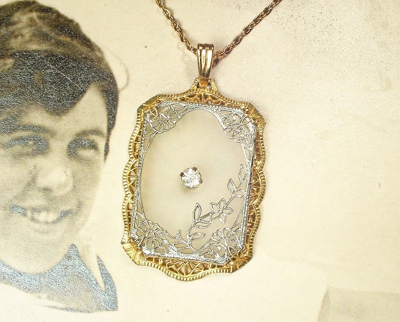 Antique Camphor Glass Necklace Gold silver Art Nouveau deco