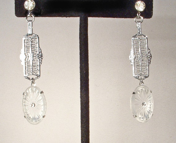 Art Deco Vintage Camphor Glass Dangle Earrings, A… - image 5