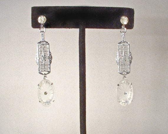 Art Deco Vintage Camphor Glass Dangle Earrings, A… - image 6