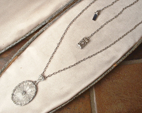 Antique Art Deco Camphor Glass Necklace, Silver R… - image 8