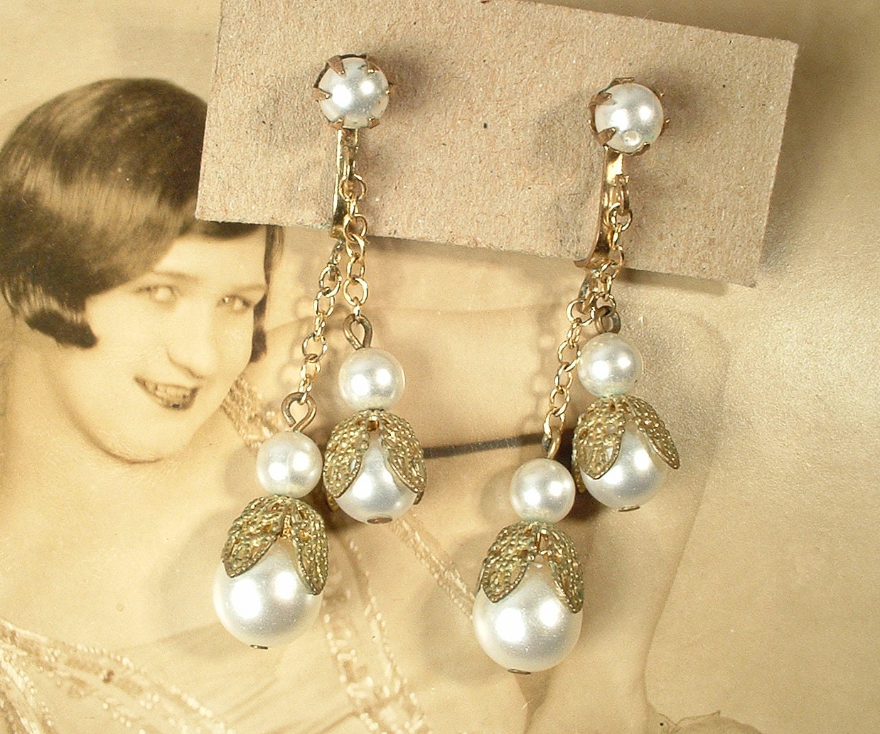 Dangle Drop Findings Pearl Filigree #960 Vintage Pearl Drops,Filigree Dangles