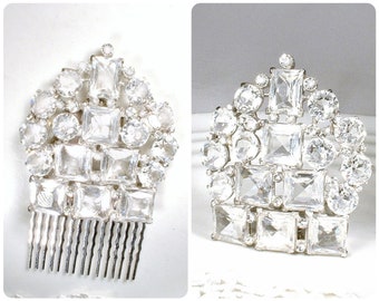 Vintage Art Deco Bridal Hair Comb/Dress Clip, 1940s Austrian Crystal & Rhinestone Vintage Headpiece Gatsby 1920s Wedding Head Piece Gift