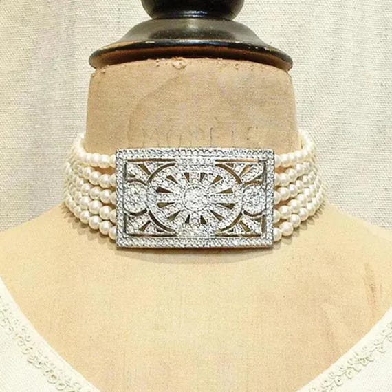 Vintage Art Deco CAROLEE Ivory Glass Pearl Bridal Choker