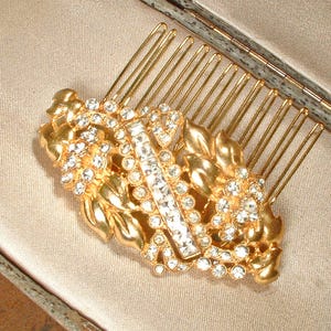 Peineta/broche vintage Art Déco con diamantes de imitación dorados, broche para fajín de vestido de novia/boda de los años 20, tocado de cristal estilo Gatsby Flapper. Regalo perfecto. imagen 4