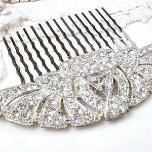 1920s ANTIQUE Hair Comb, Bridal Downton Abbey 1930s Wedding Vintage Rhinestone Dress Clip to Fan Headpiece Gatsby Art Deco Flapper Jewelry