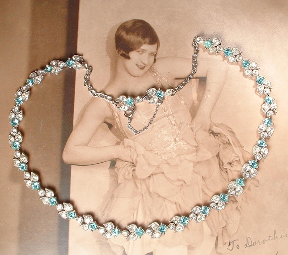 Vintage Rhinestone Necklace 1940s Costume Jewelry Vintage