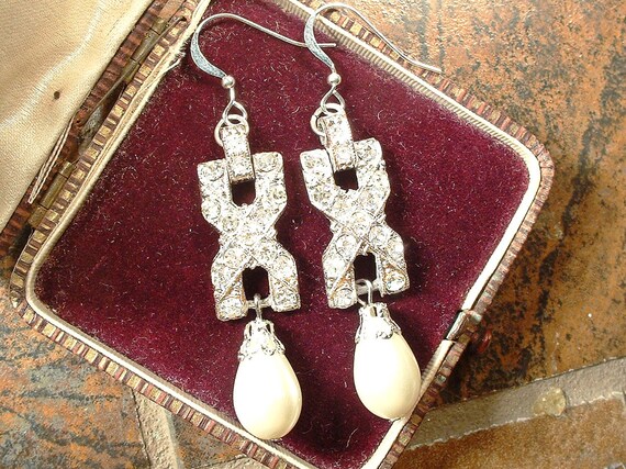 Vintage Art Deco Ivory Pearl Bridal Earrings, 192… - image 4