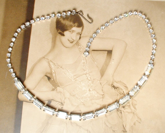 PRISTINE Vintage Baguette Rhinestone Necklace and… - image 2