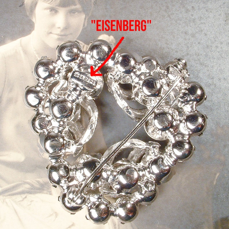 PRISTINE Vintage 1940s EISENBERG Brooch/Bridal Hair Comb,Layered Crystal Rhinestone Bridal Wedding Dress Sash Pin/Headpiece Hairpiece Signed image 10