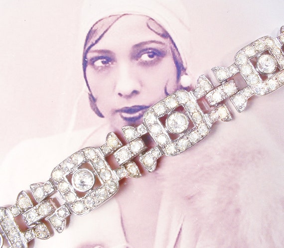 Vintage LEDO Art Deco Bracelet,silver Paste Crystal Rhinestone Wide  Geometric Link, Great Gatsby Bridal 1940s Vintage Wedding Flapper 1920s -   New Zealand