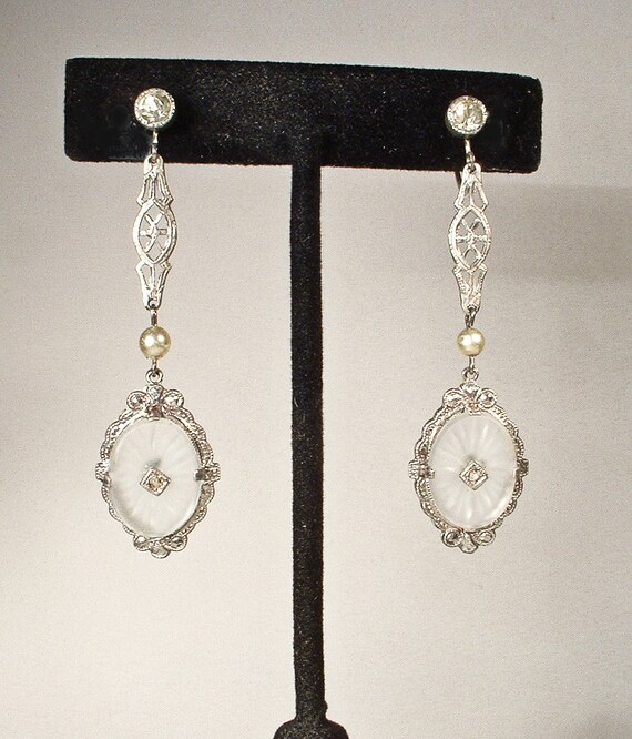 ANTiQUe 1920s DIAMOND Camphor Glass Dangle Earrin… - image 5