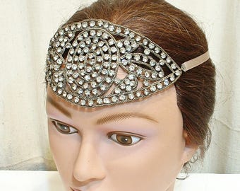 1920s Headband, Art Deco Rhinestone Bridal Headpiece,Gatsby Flapper Forehead Band, Vintage 1930s Wedding Halo Tiara Downton Antique ORIGINAL