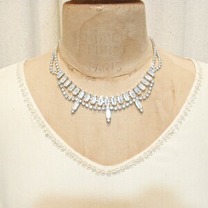 PRISTINE Vintage Old Hollywood Glam Rhinestone Necklace,Silver Clear Baguette Crystal Art Deco Bridal Choker, Gatsby Wedding Tennis WEISS image 7