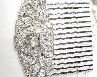 1920s ANTIQUE Hair Comb, Bridal Downton Abbey 1930s Wedding Vintage Rhinestone Dress Clip to Fan Headpiece Gatsby Art Deco Flapper Jewelry