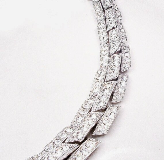 Vintage Art Deco Bracelet, Silver Paste Crystal R… - image 7