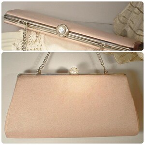 Bolso de mano rosa ruborizado, bolso de novia con pulsera Art Déco de plata con diamantes de imitación, bolso de noche vintage para boda, años 90, largo, azul marino, regalo formal, impecable.