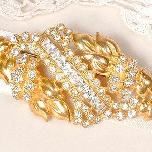 Peineta/broche vintage Art Déco con diamantes de imitación dorados, broche para fajín de vestido de novia/boda de los años 20, tocado de cristal estilo Gatsby Flapper. Regalo perfecto. imagen 8
