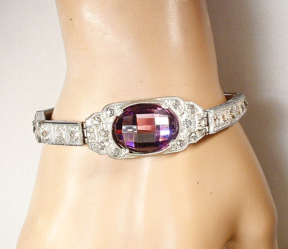 ANTIQUE Art Deco Purple Rhinestone Bracelet, 1920… - image 7