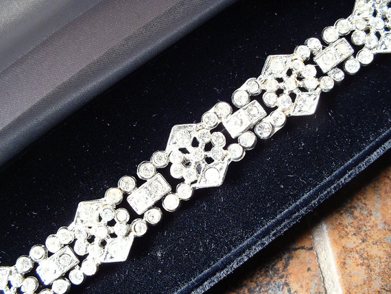 Antique Art Deco Bracelet,Pave Paste Crystal Rhin… - image 8